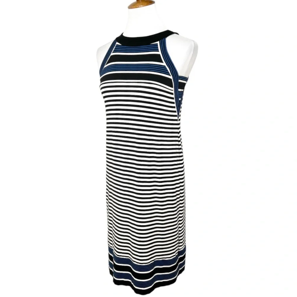 J. Jill Striped Black Blue White Sleeveless Tank Sundress Tee Knit Dress XS - Picture 4 of 9